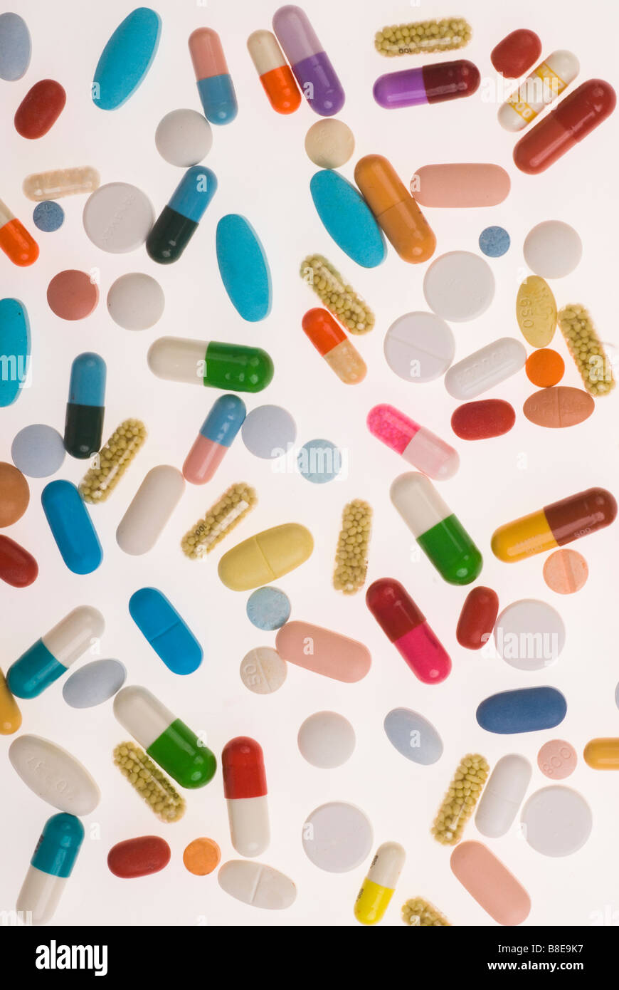 scattered pills Stock Photo