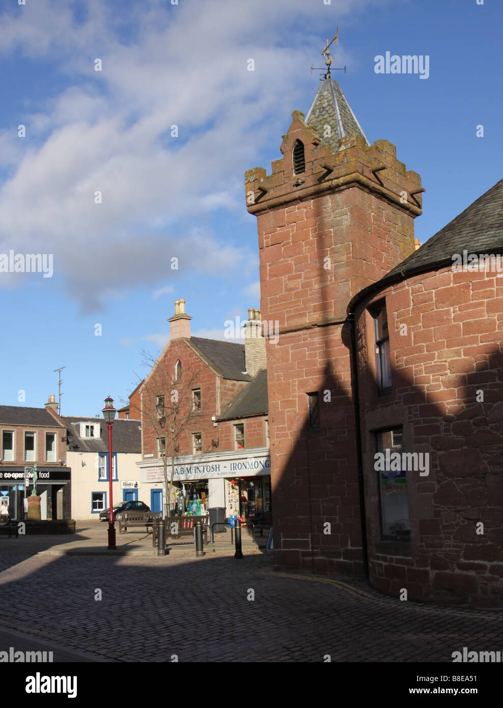 village square with Peter Pan statue and museum Kirriemuir Scotland