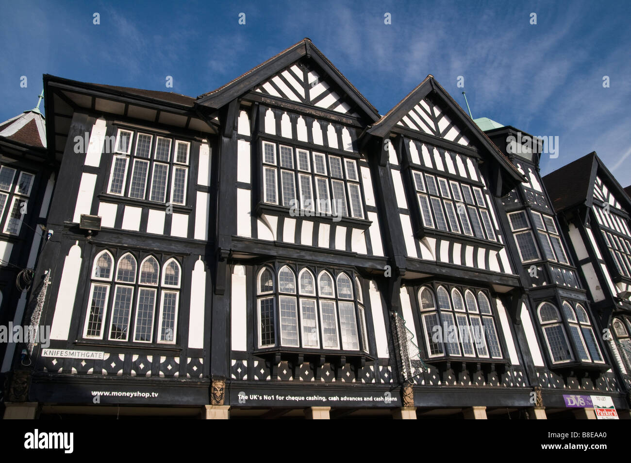 Half timbered buildings in Knifesmithgate Chesterfield Town Centre Derbyshire England Stock Photo