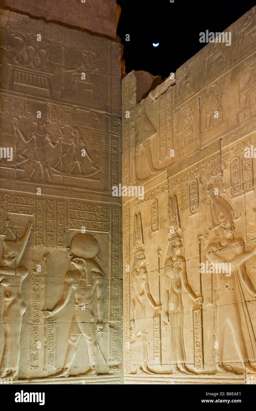 Hieroglyphics on wall of temple in Egypt. Stock Photo
