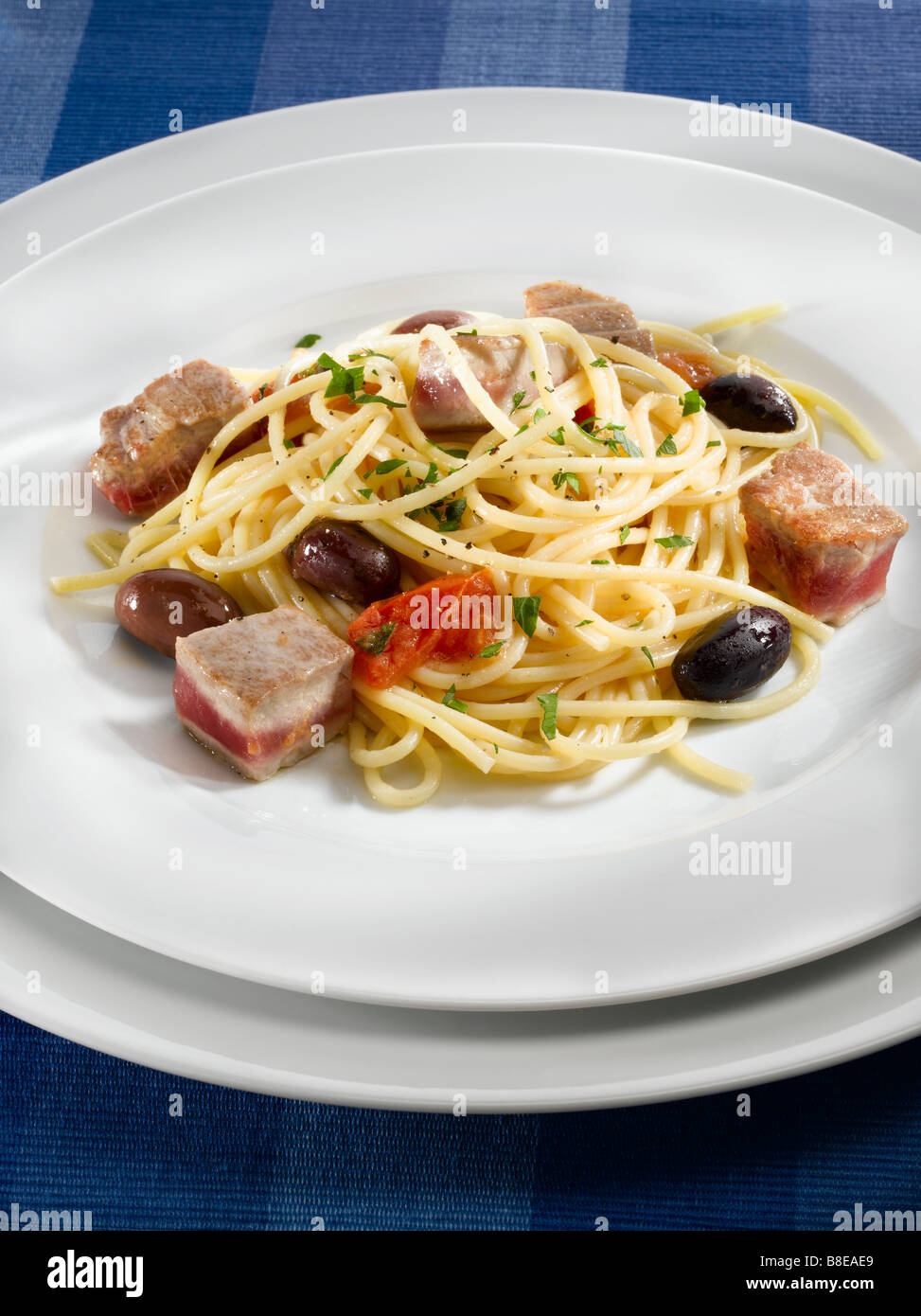 Italian Spaghetti with Tuna and Olives Stock Photo Alamy