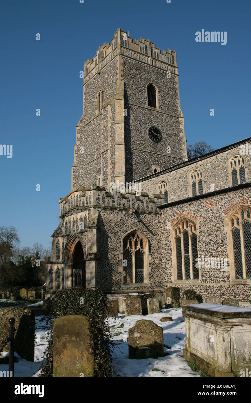 Ixworth church Suffolk England in the snow Stock Photo