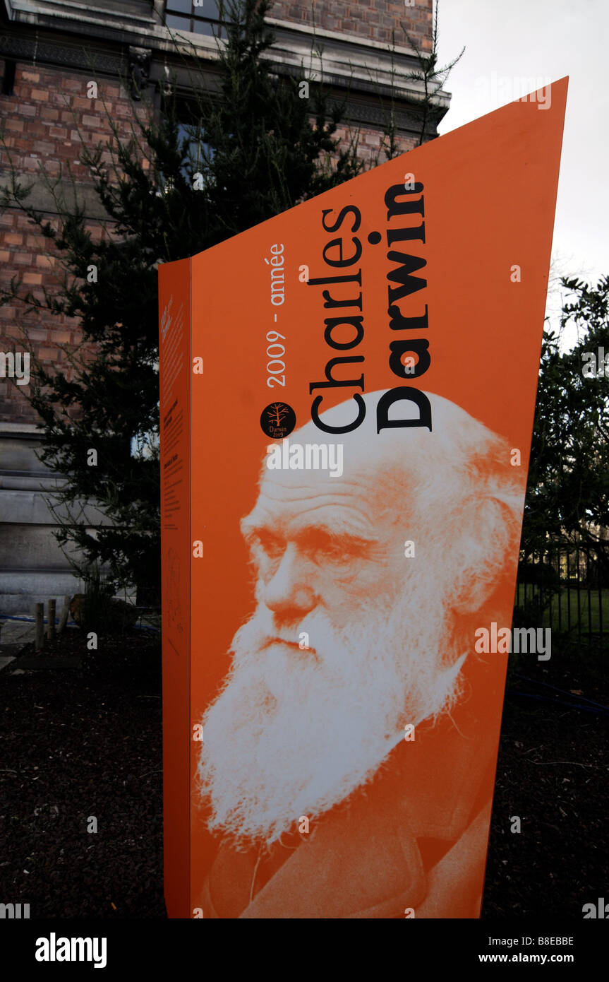 Sign of an exhibition dedicated to Charles Darwin at the natural ...
