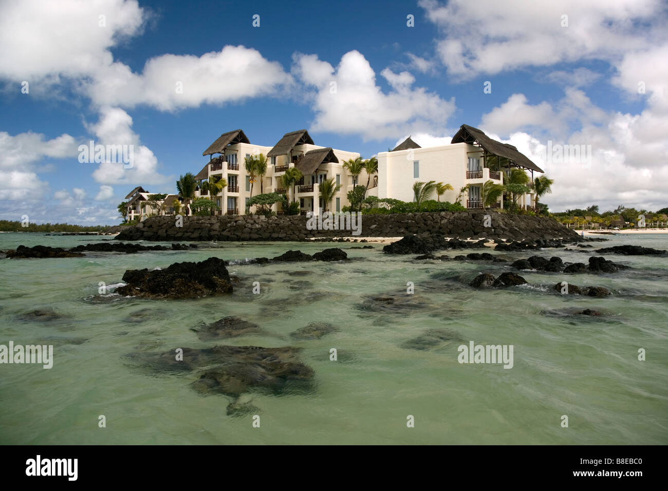 Le Touessrok Hotel from the sea Mauritius Stock Photo