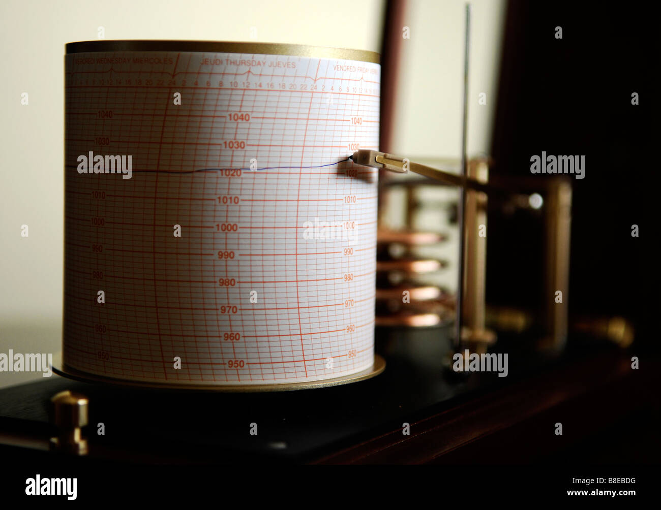 A barogaph used for weather forecasting measuring the barometric pressure Stock Photo