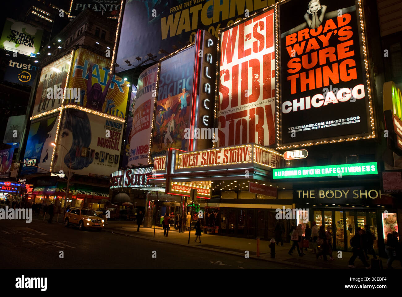 Broadway shows advertised on Times Square billboard