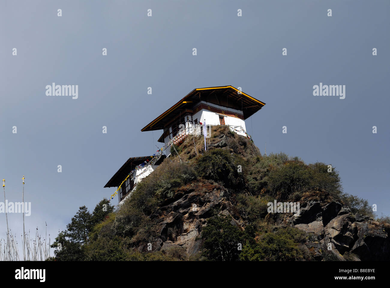 Pinnacle top houses near the Paro Taktsang Goemba, monastery, know as the  Tigers Nest Stock Photo
