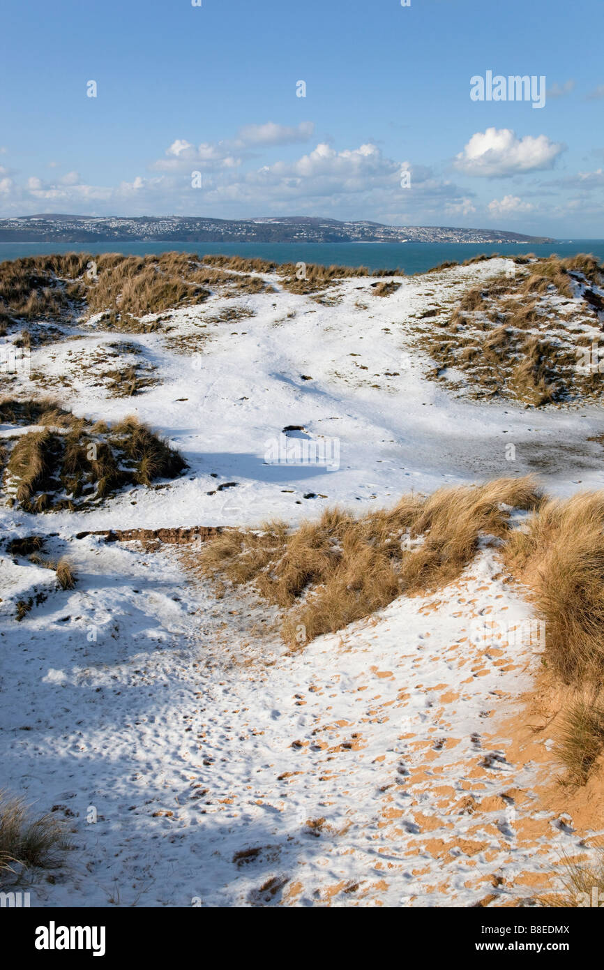 upton towans in snow cornwall Stock Photo