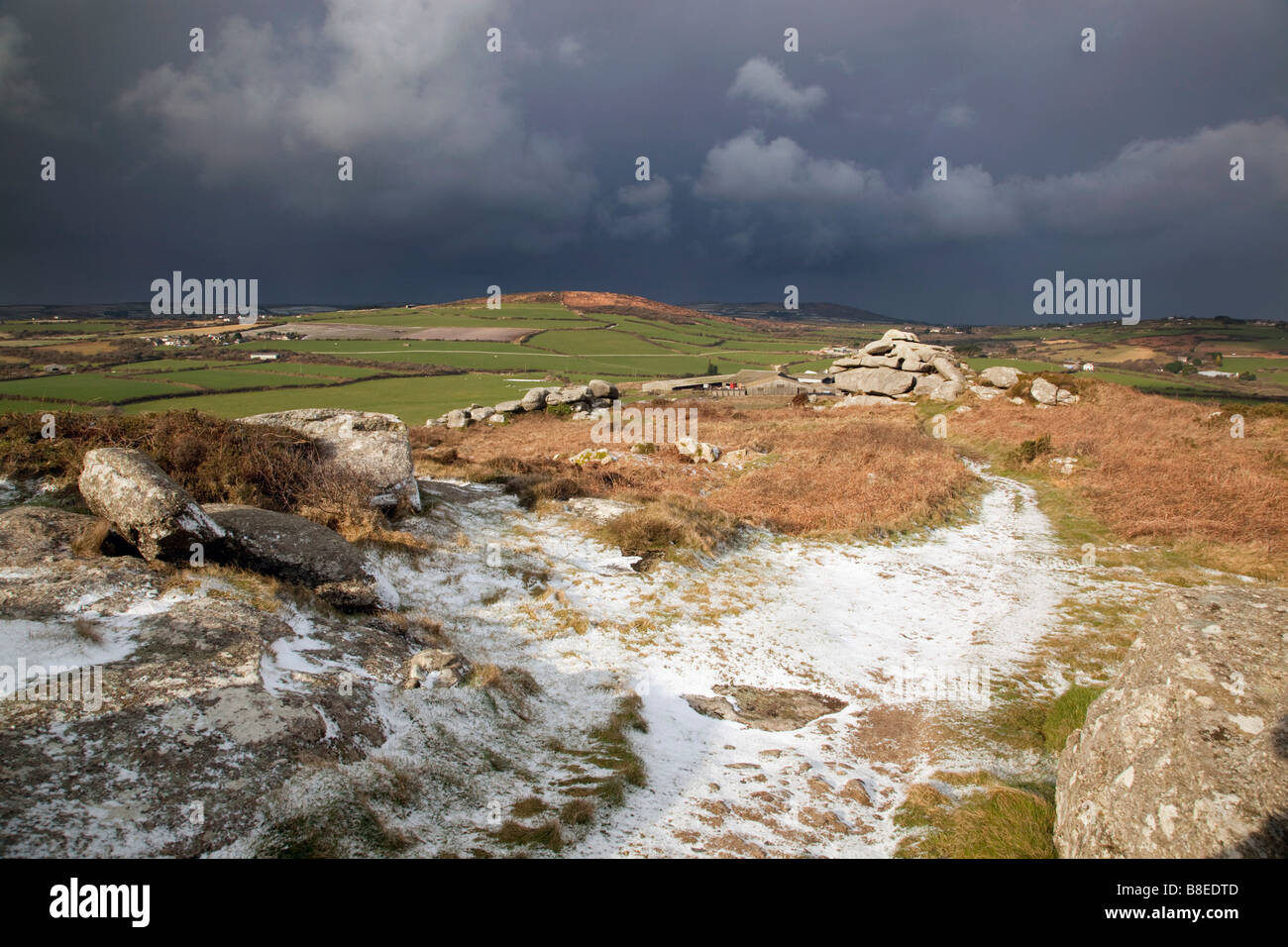 trencrom penwith in a storm Stock Photo