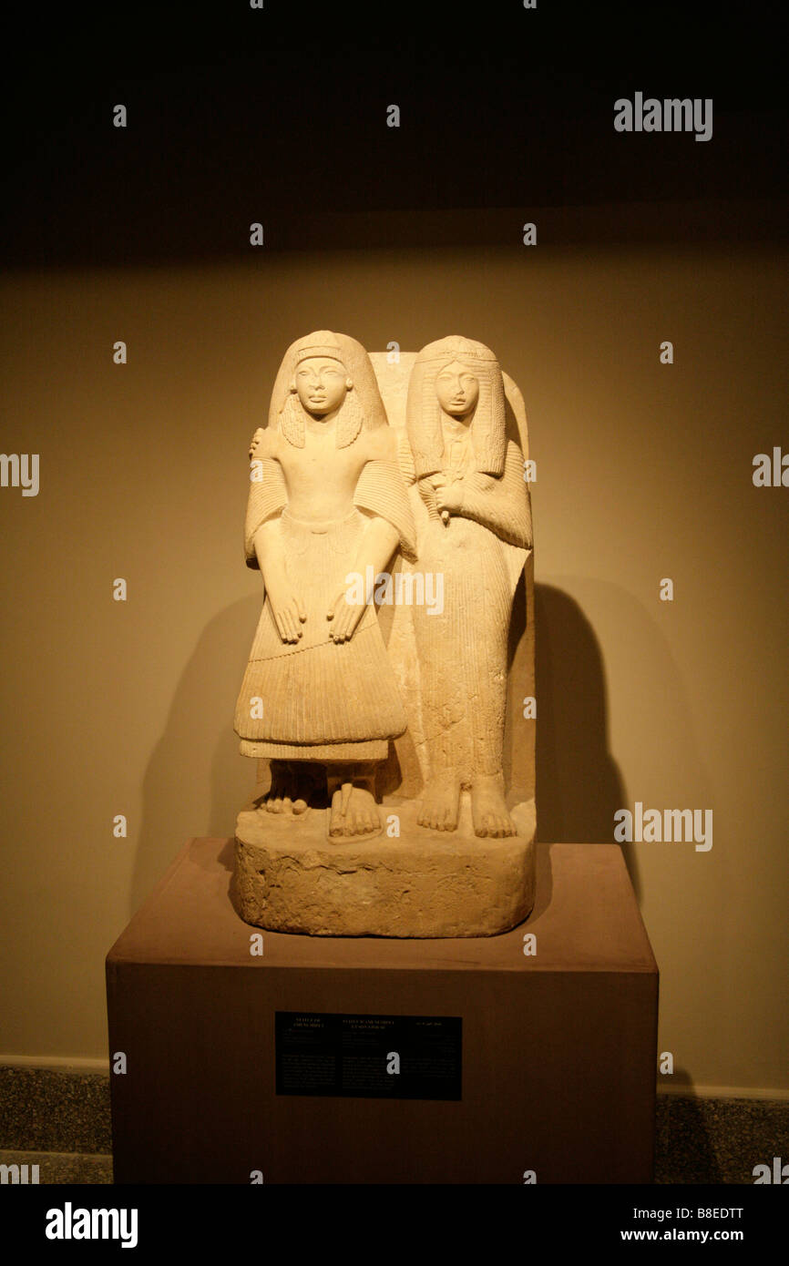 Saqqara Statue of Amenemipet and his wife in the Imhotep Museum Egypt Stock Photo