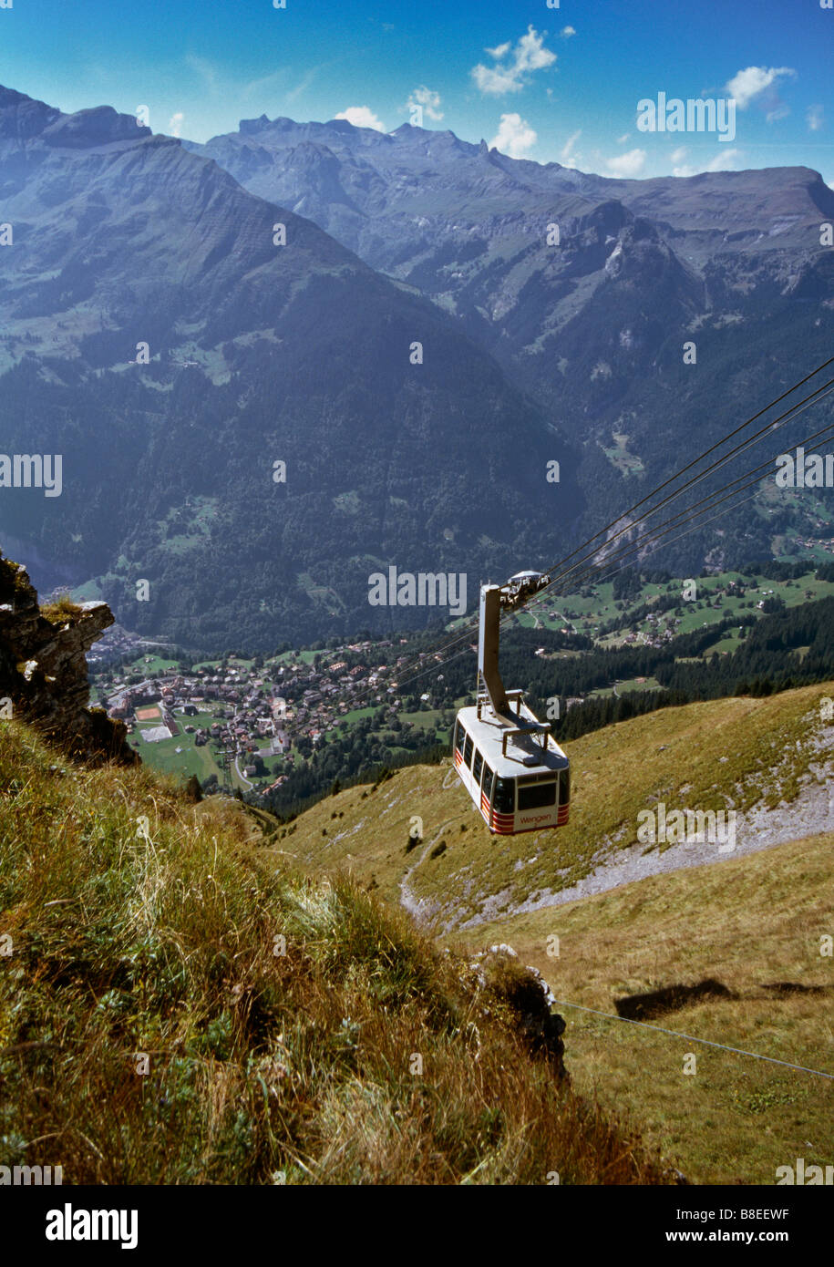 Cable car overlooking Lauterbrunnen Valley in Bernese Oberland