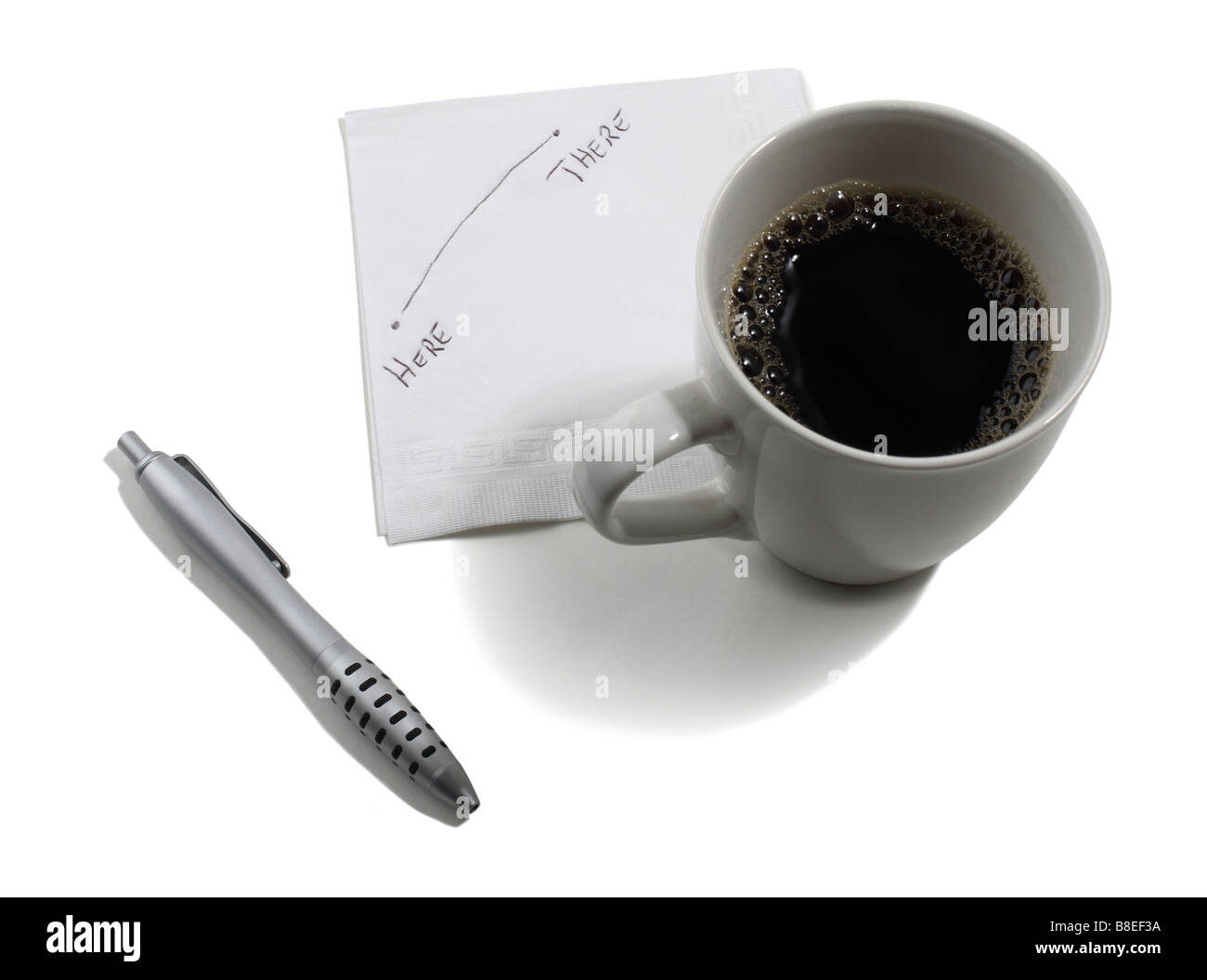 Coffee cup and note written on napkin Stock Photo