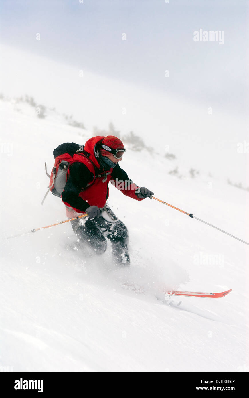 Man telemark skiing through powder on North Diamond Peak in Cameron