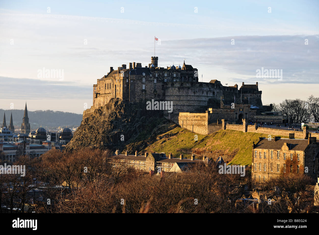 Edinburgh Castle Scotland from the south east in the late afternoon the facade catching the golden winter light Stock Photo