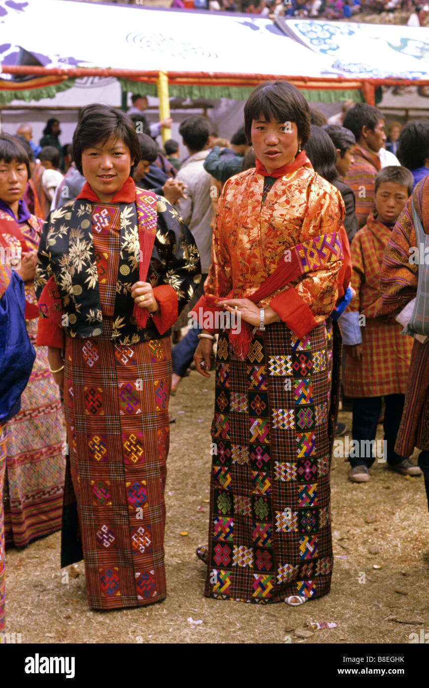 Bhutanese women wearing Traditional Clothes Paro Festival Bhutan