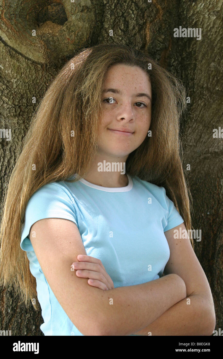 beautiful adolescent girl with long straightened hair Stock Photo