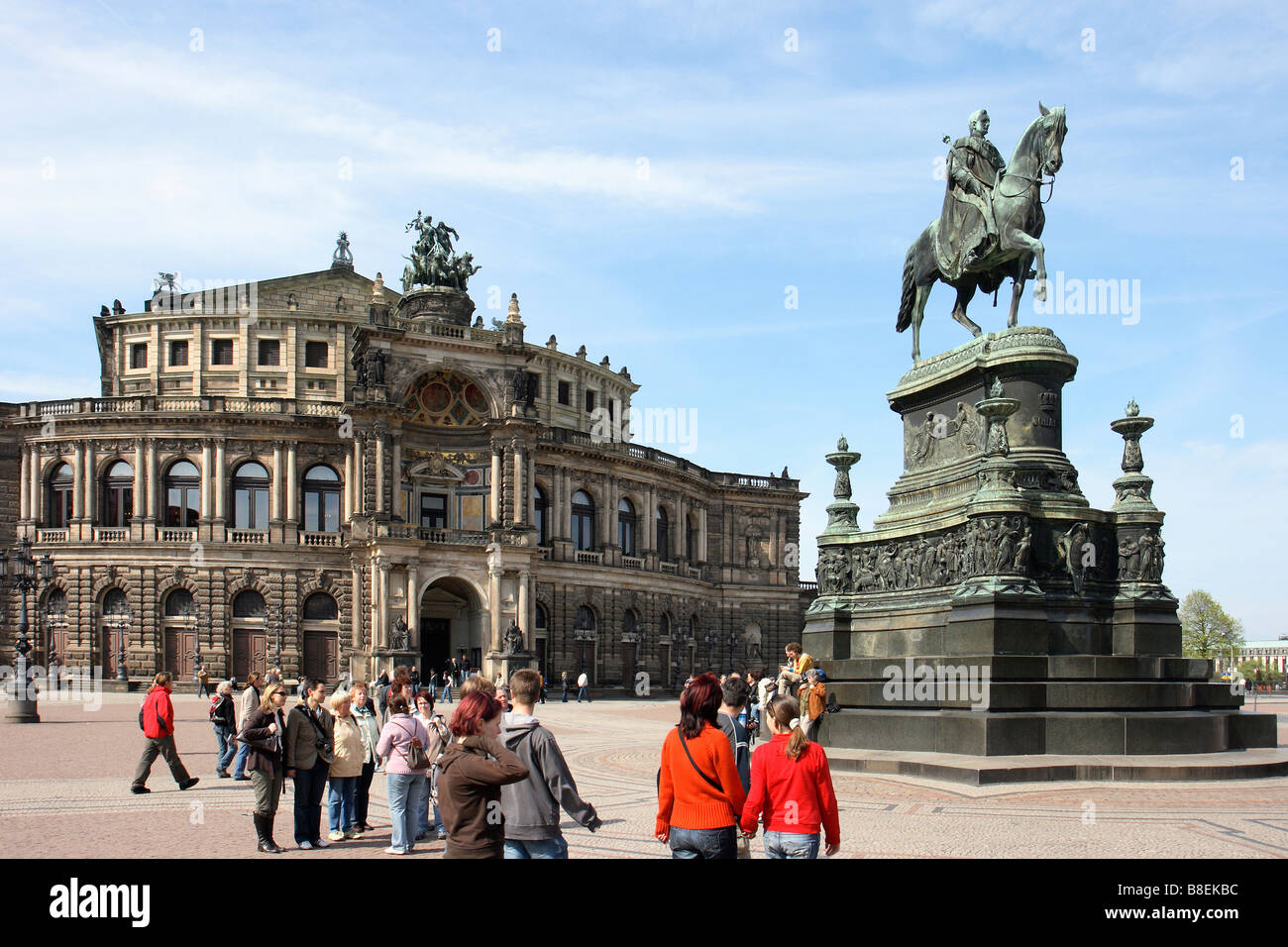 The Dresden Semperoper with the statue of John of Saxony, Germany Stock