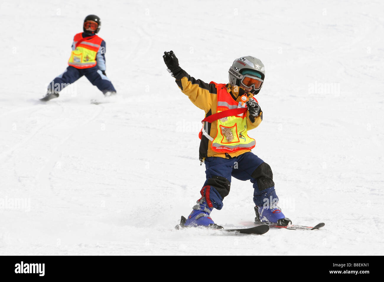 A kid learning skiing Stock Photo
