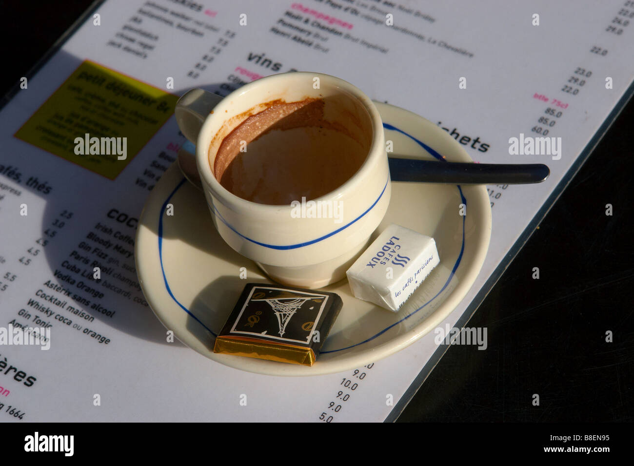 Coffee cup and menu Paris France Stock Photo