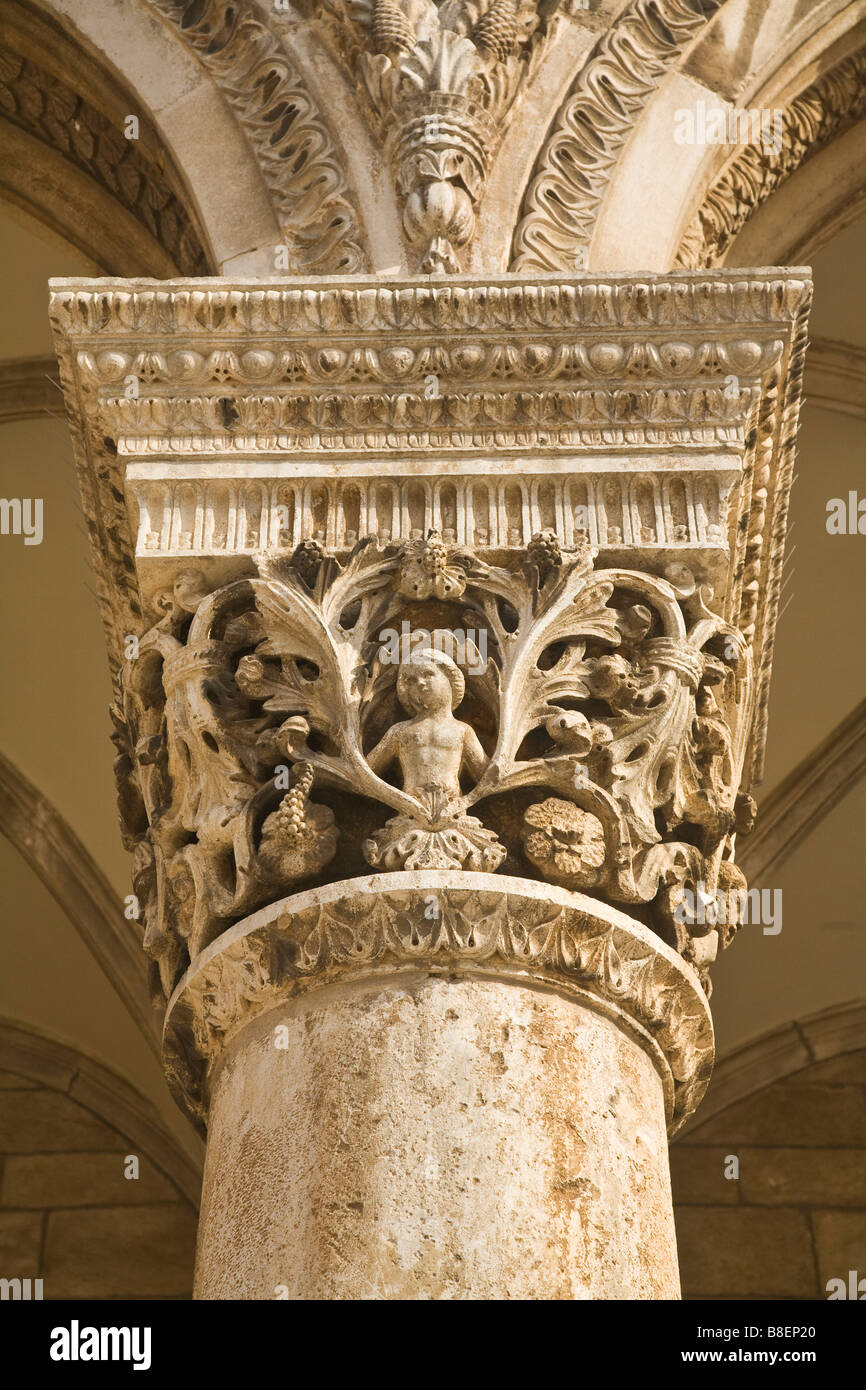 Capital carving exterior of Rector's Palace Dubrovnik Dalmatia Croatia Europe Stock Photo