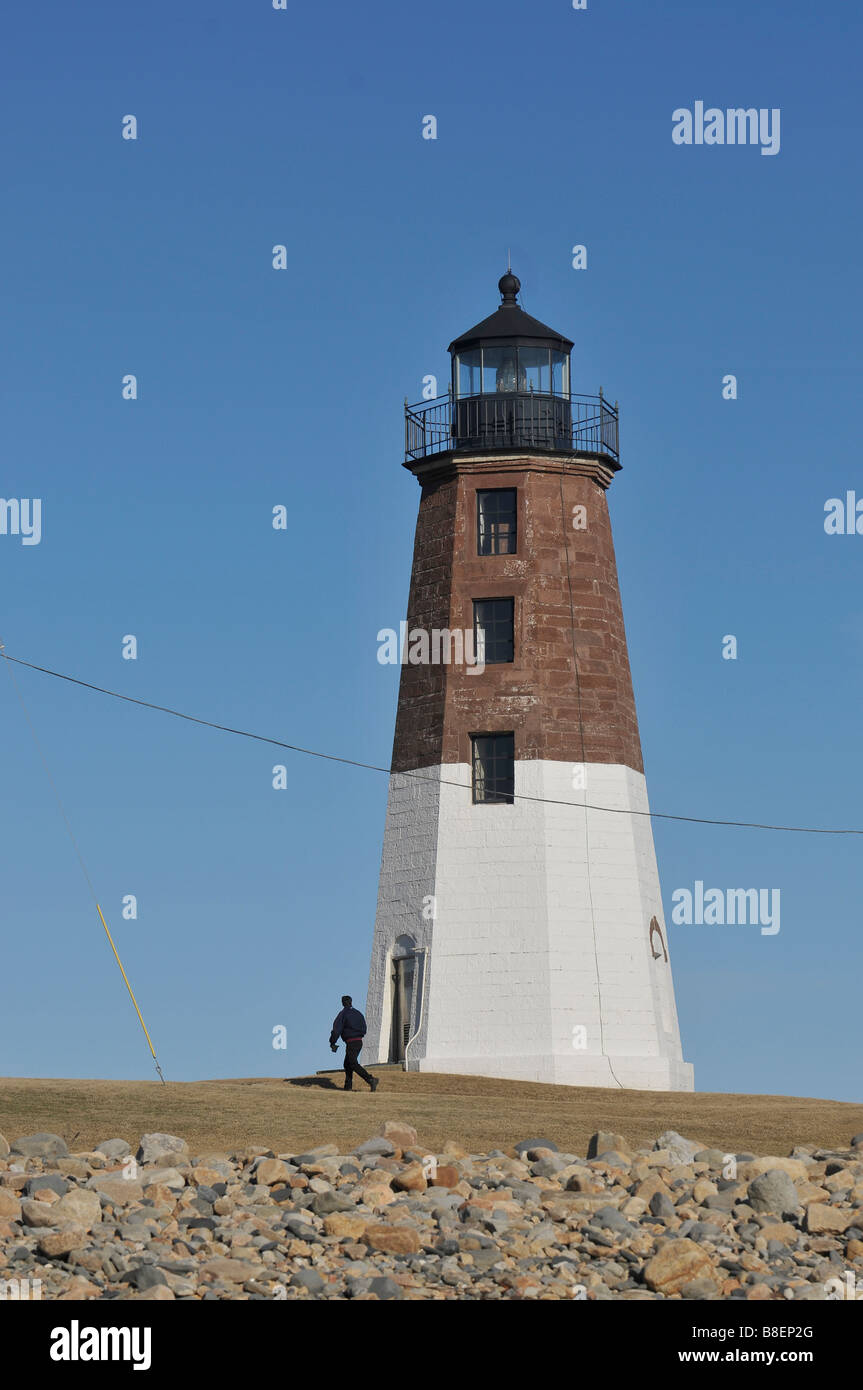 Point Judith lighthouse and coast guard station at head of Narragansett bay in Rhode Island Stock Photo