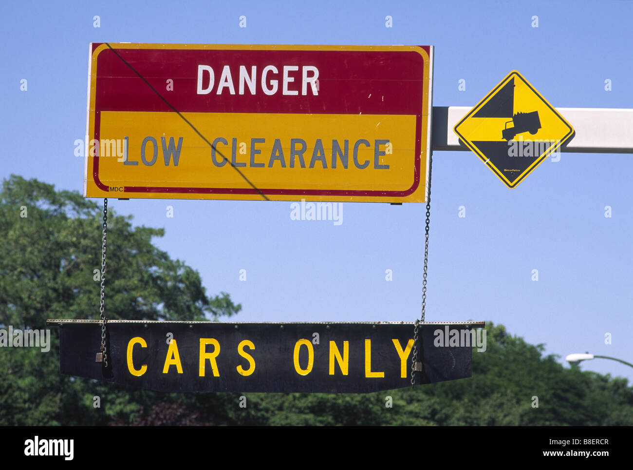 Highway height restriction sign Stock Photo
