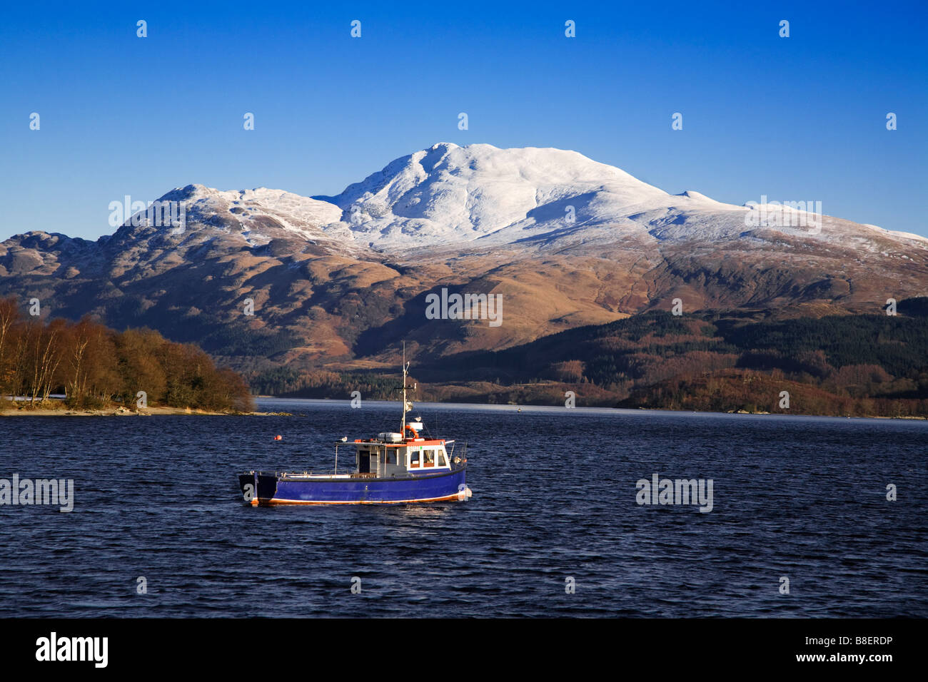 Loch Lomond and a snow capped Ben Lomond on a winters day Scotland