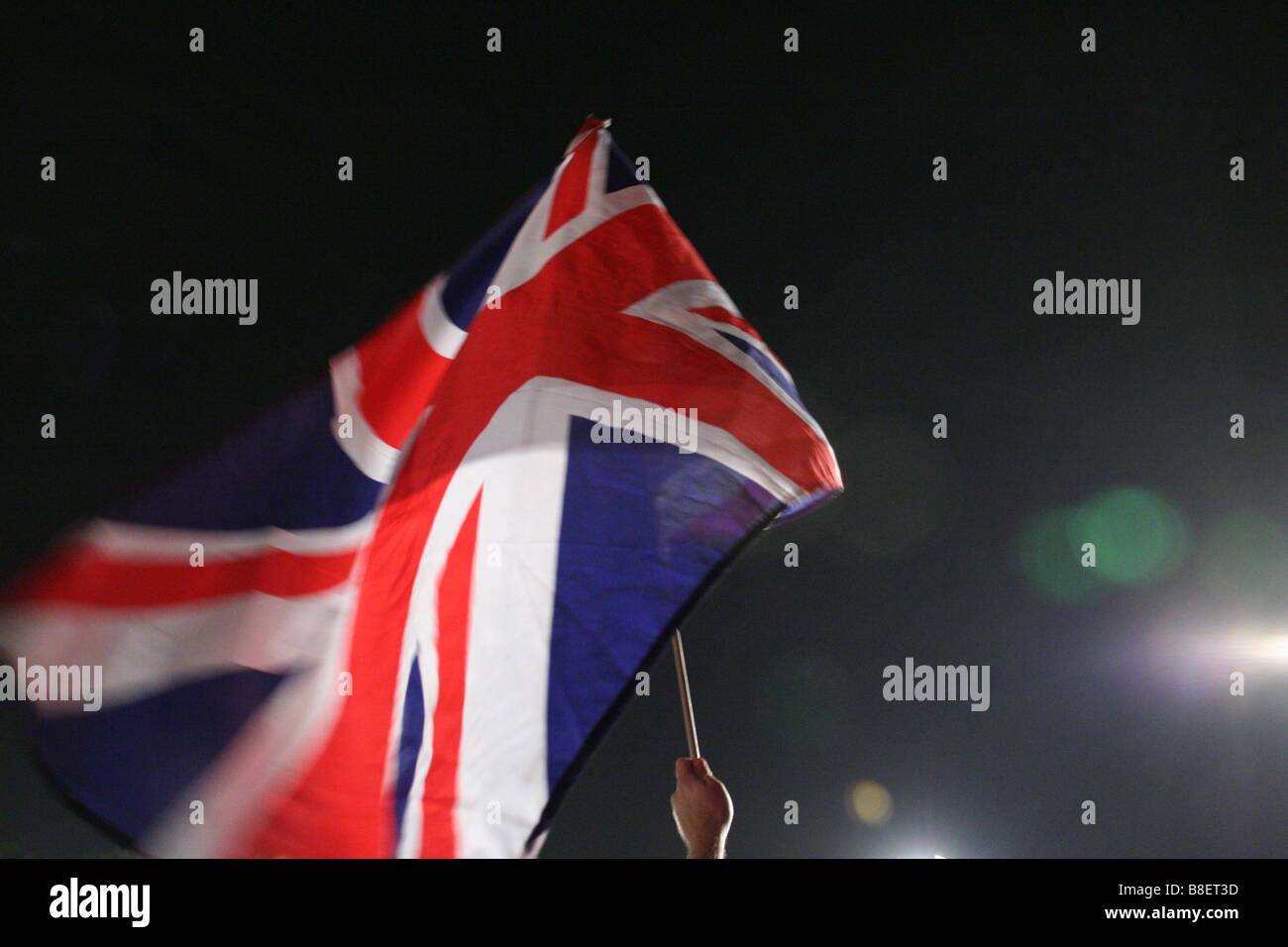 Union flag flying at night. Taken at Proms in the Park Hyde Park