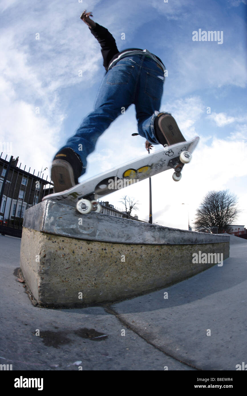 Skateboard Trick at Camden Cantelowes Gardens Skate Park Stock Photo