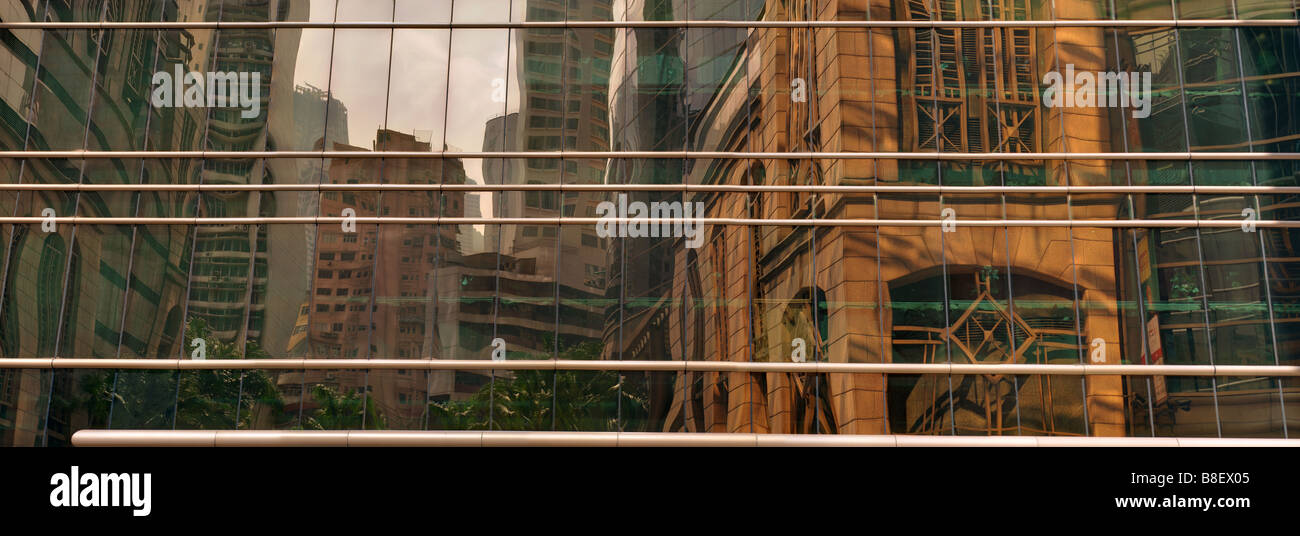 Golden reflection of Hong Kong urban environment Large file panorama Stock Photo