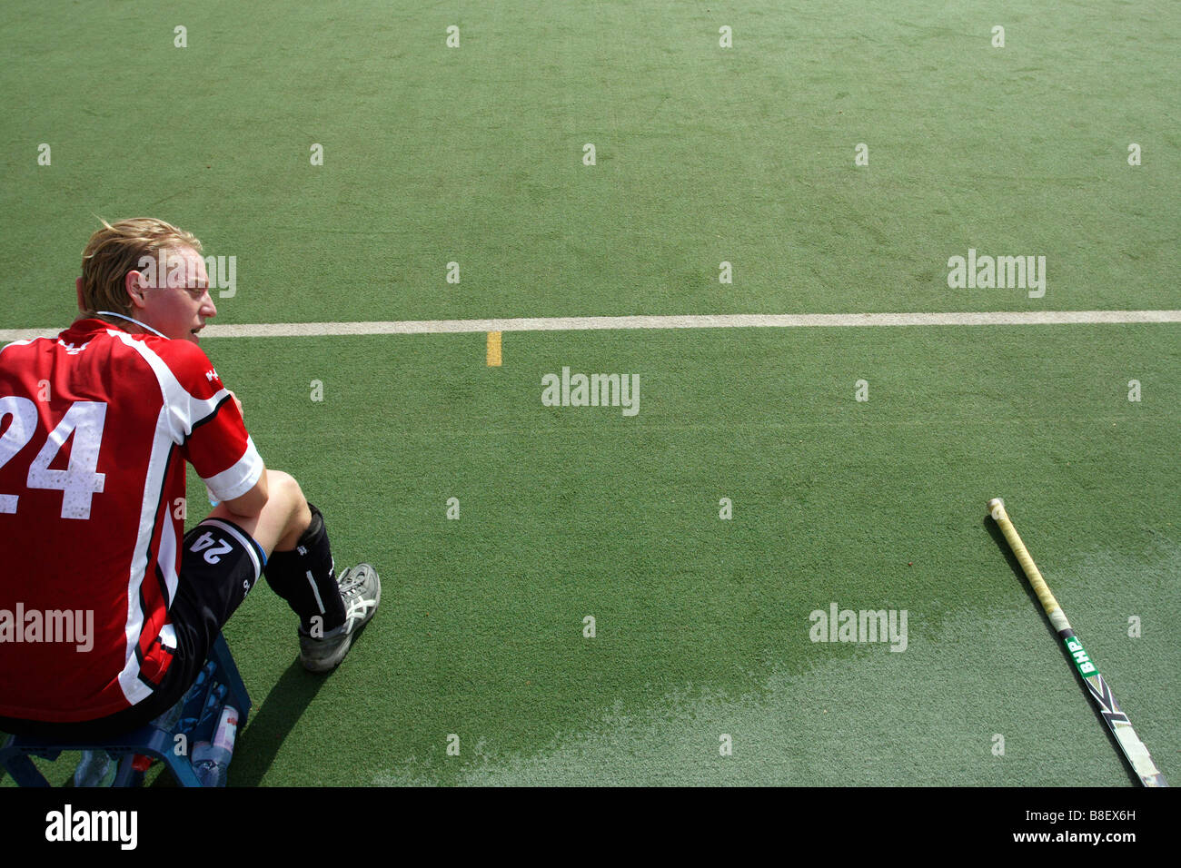 A Field Hockey Player Sitting Alone Ruesselsheim Germany Stock Photo 
