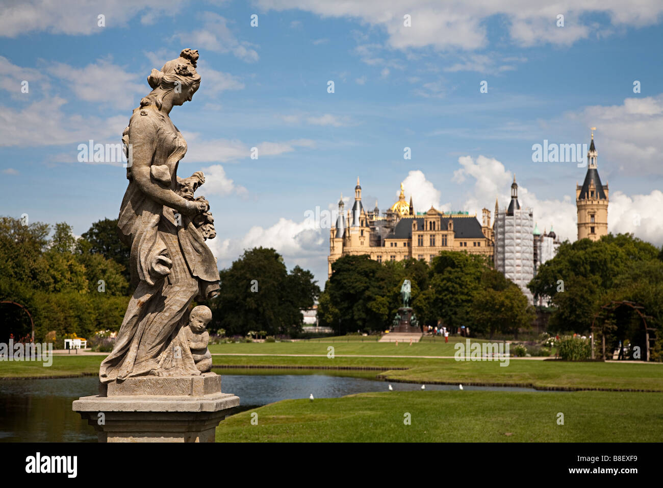 Statue in castle water gardens Schwerin Germany Stock Photo