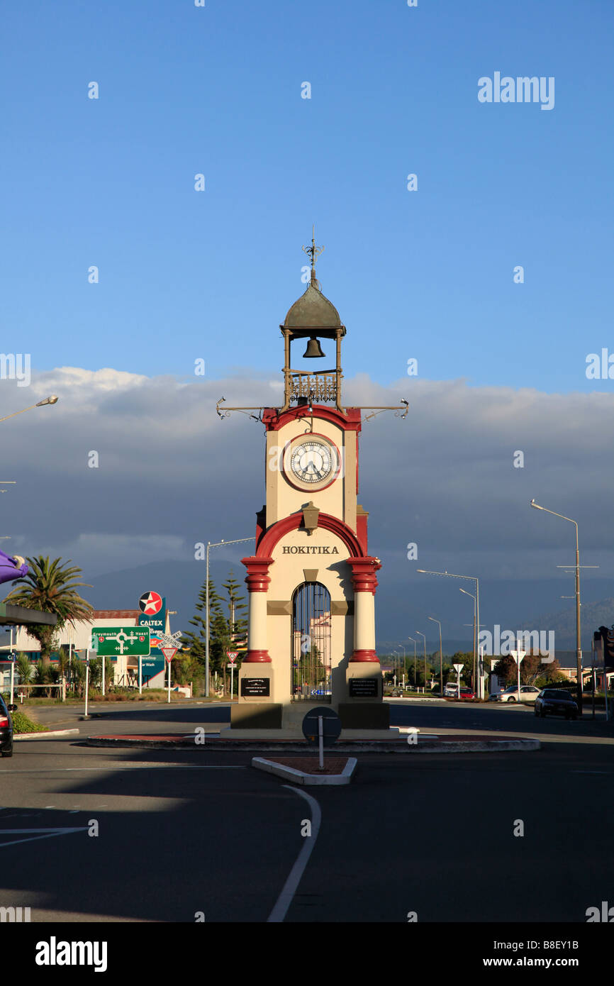 War Memorial clock tower, Hokitika, West Coast,South Island,New Zealand Stock Photo