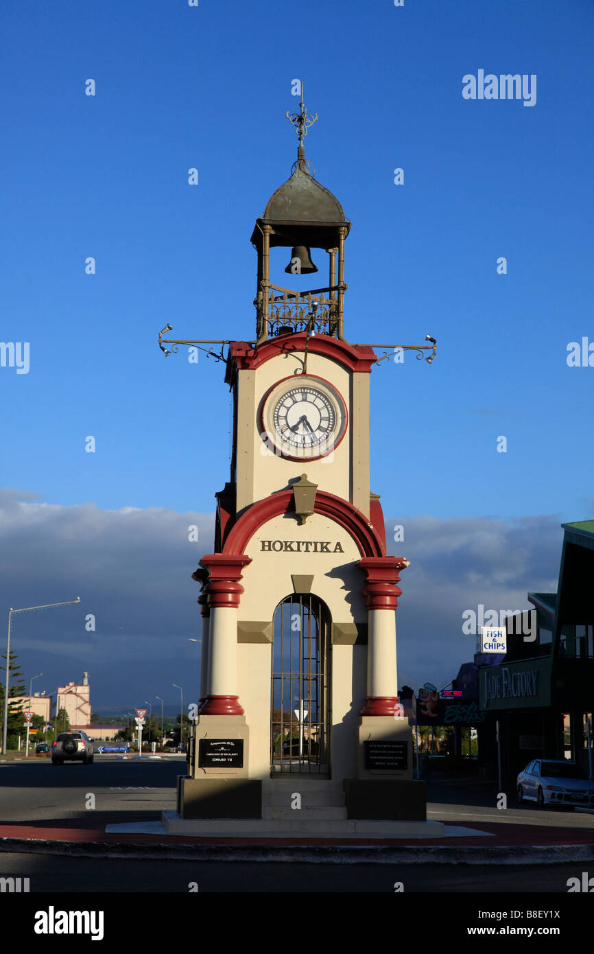 War Memorial clock tower, Hokitika, West Coast,South Island,New Zealand Stock Photo