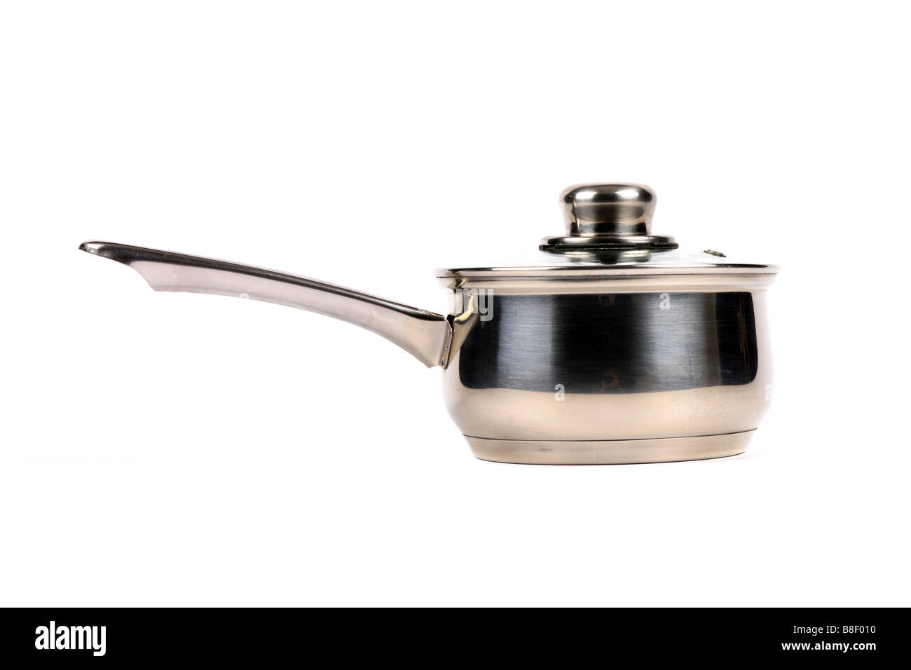 Single Stainless Steel Saucepan with glass lid against a white
