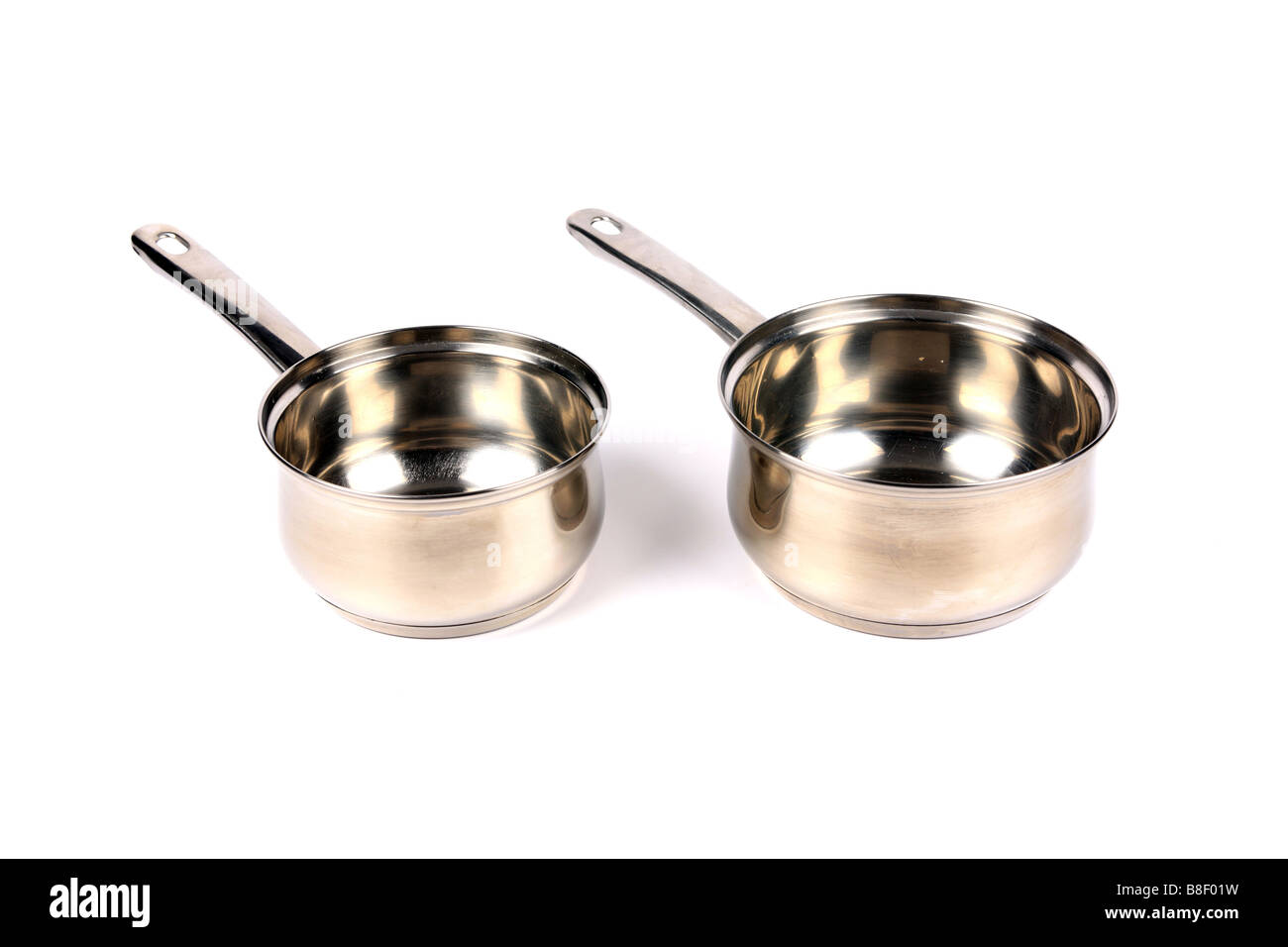 Two Stainless Steel Saucepans with glass lids against a white