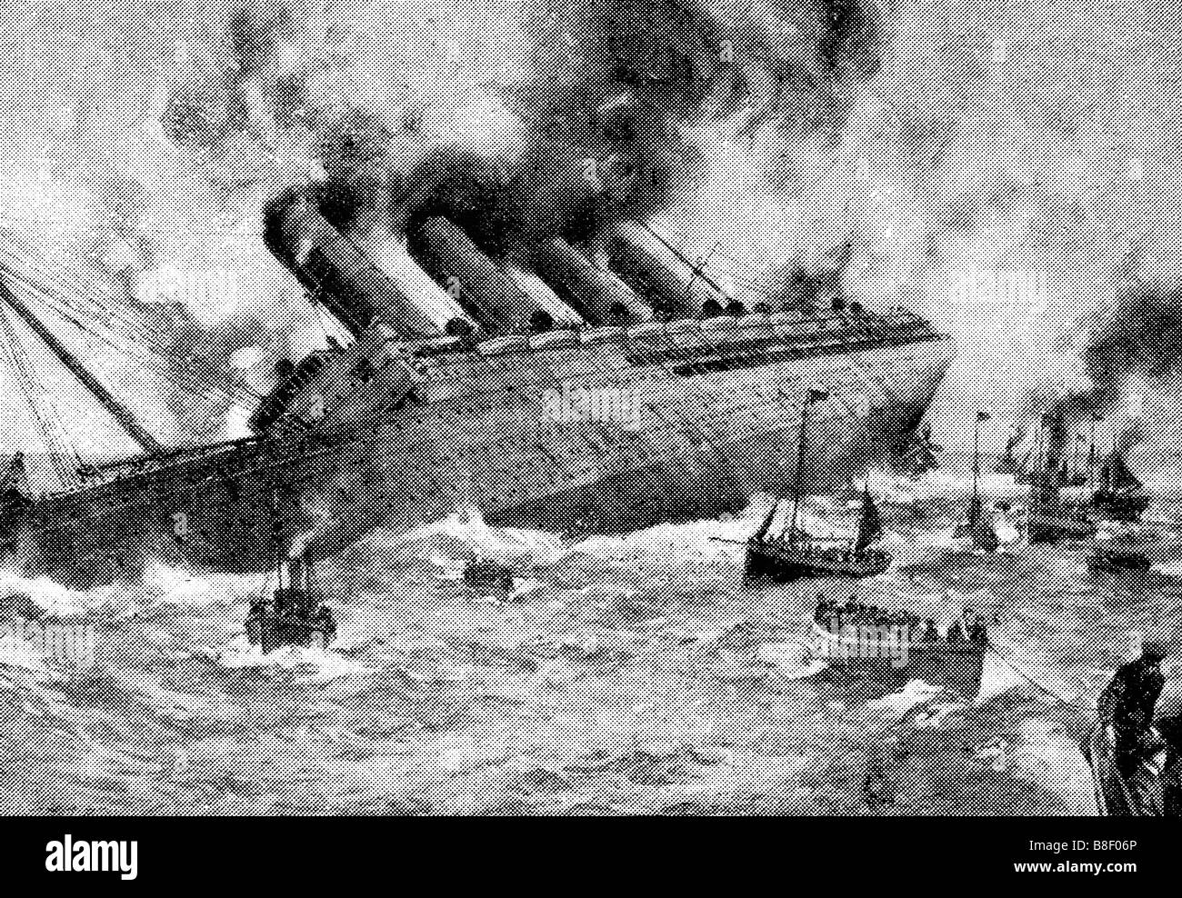 Contemporary World War One illustration of the sinking of the Lusitania Stock Photo