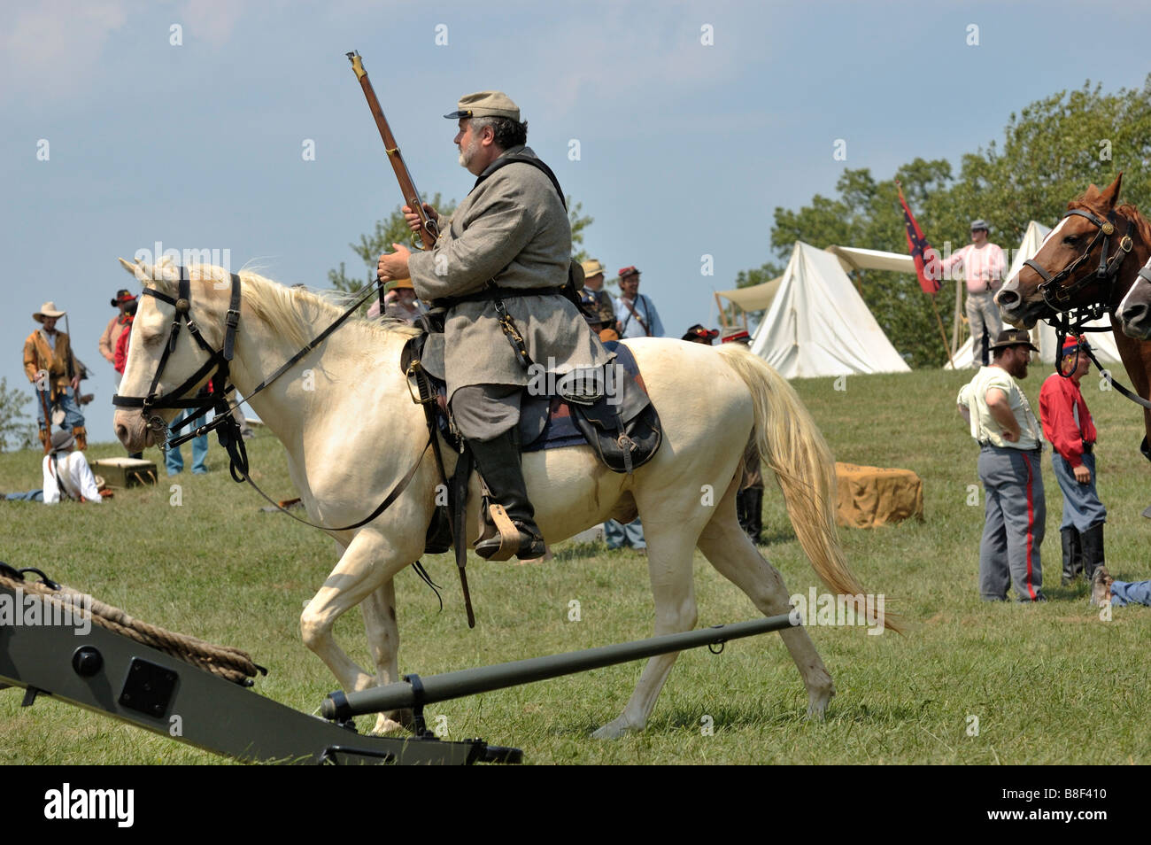Confederate cavalry soldier at the reenactment of the 1862 American Civil War Battle of Richmond Kentucky Stock Photo
