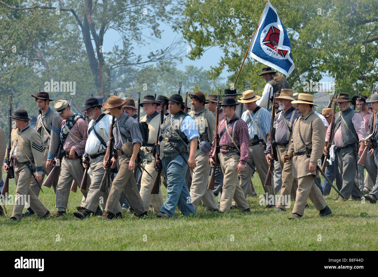 Confederate troops marching at the Reenactment of the 1862 American Civil War Battle of Richmond Kentucky Stock Photo