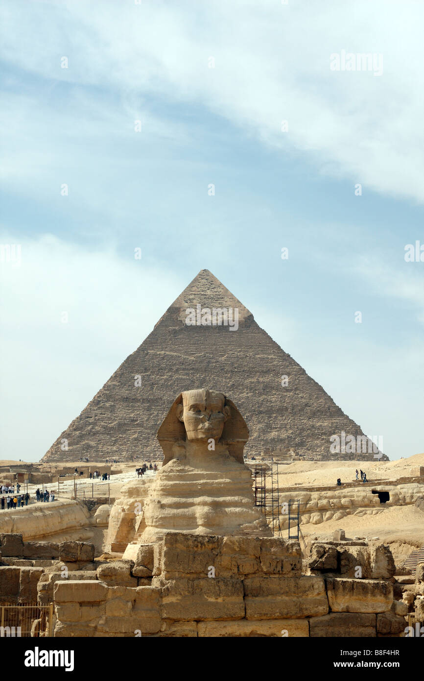 The Sphinx near the Pyramid of Chephren and the Great Pyramid of Cheops ...