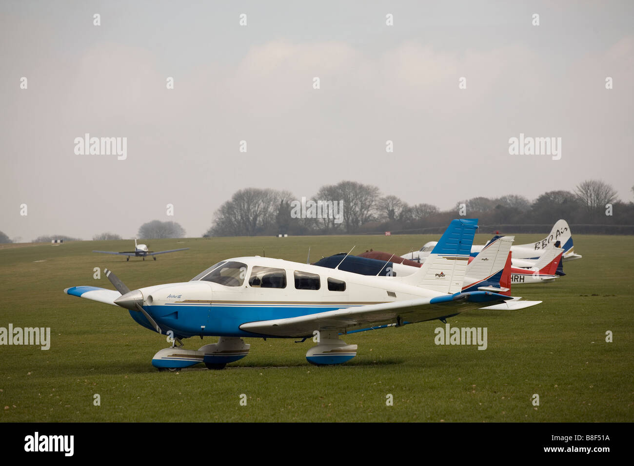 Airfield Airplane Flying Plane Planes Propeller Uk Stock Photo