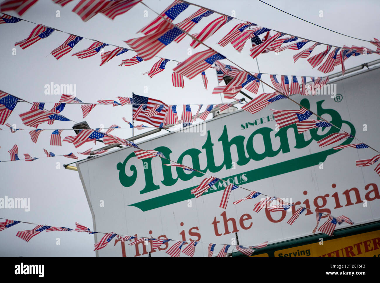 4 July 2007 Nathans Famous Hot Dog stand on the fourth of July. Stock Photo