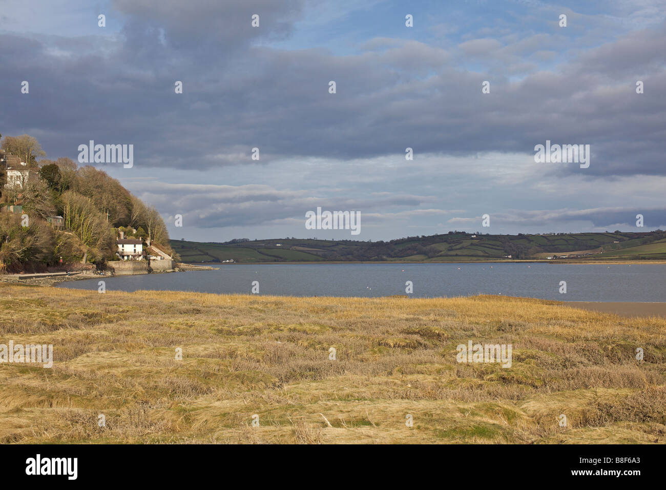 Dylan Thomas Boat House on the Taf estuary at laugharne in Wales Stock Photo