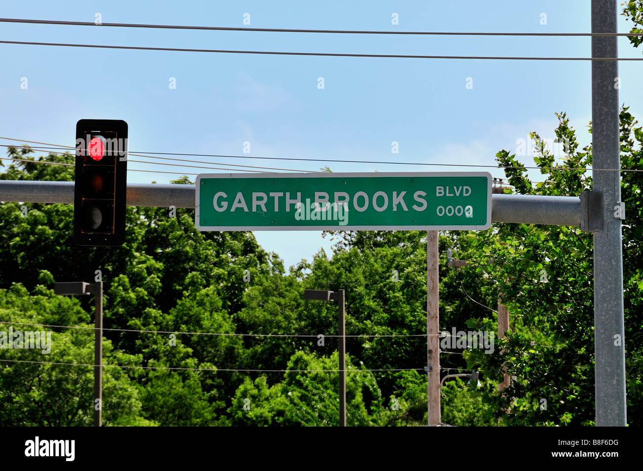 A Garth Brooks street sign in his hometown of Yukon Oklahoma USA Stock Photo