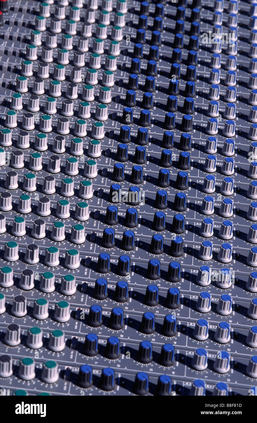 Dials on a soundboard or mixing console Stock Photo