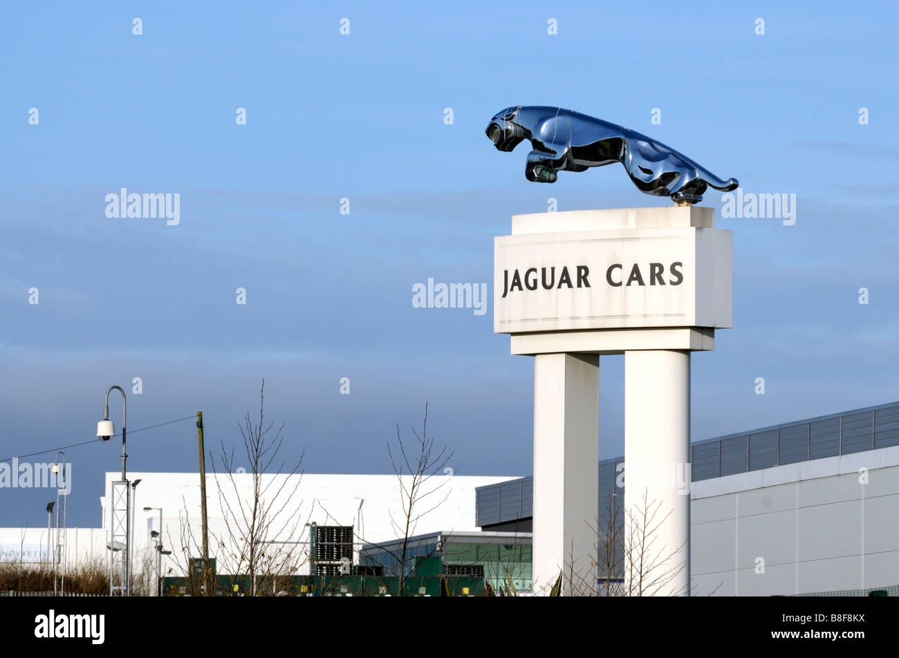 Jaguar logo at the Halewood manufacturing plant in Liverpool Stock Photo