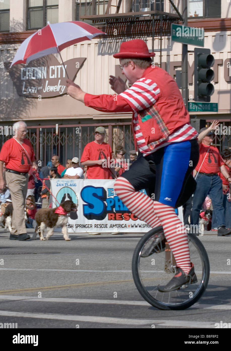 Unicycle clown on the parade route Pasadena Lunar New Year Parade Pasadena California 2006 Stock Photo