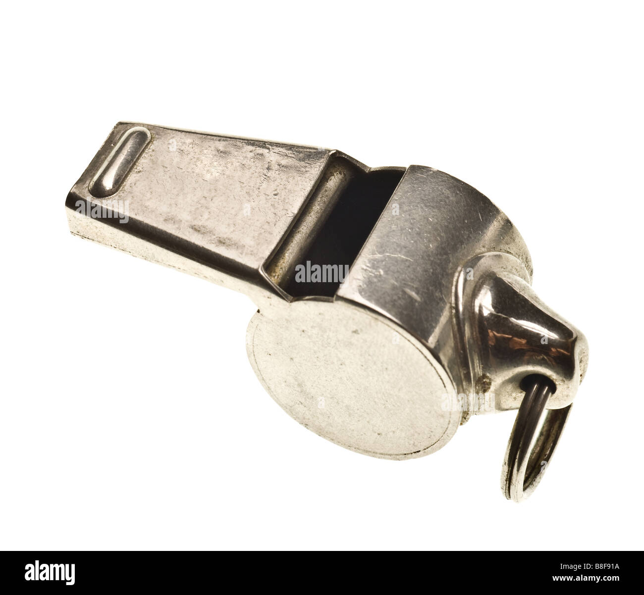 antique silver whistle isolated on white background Stock Photo