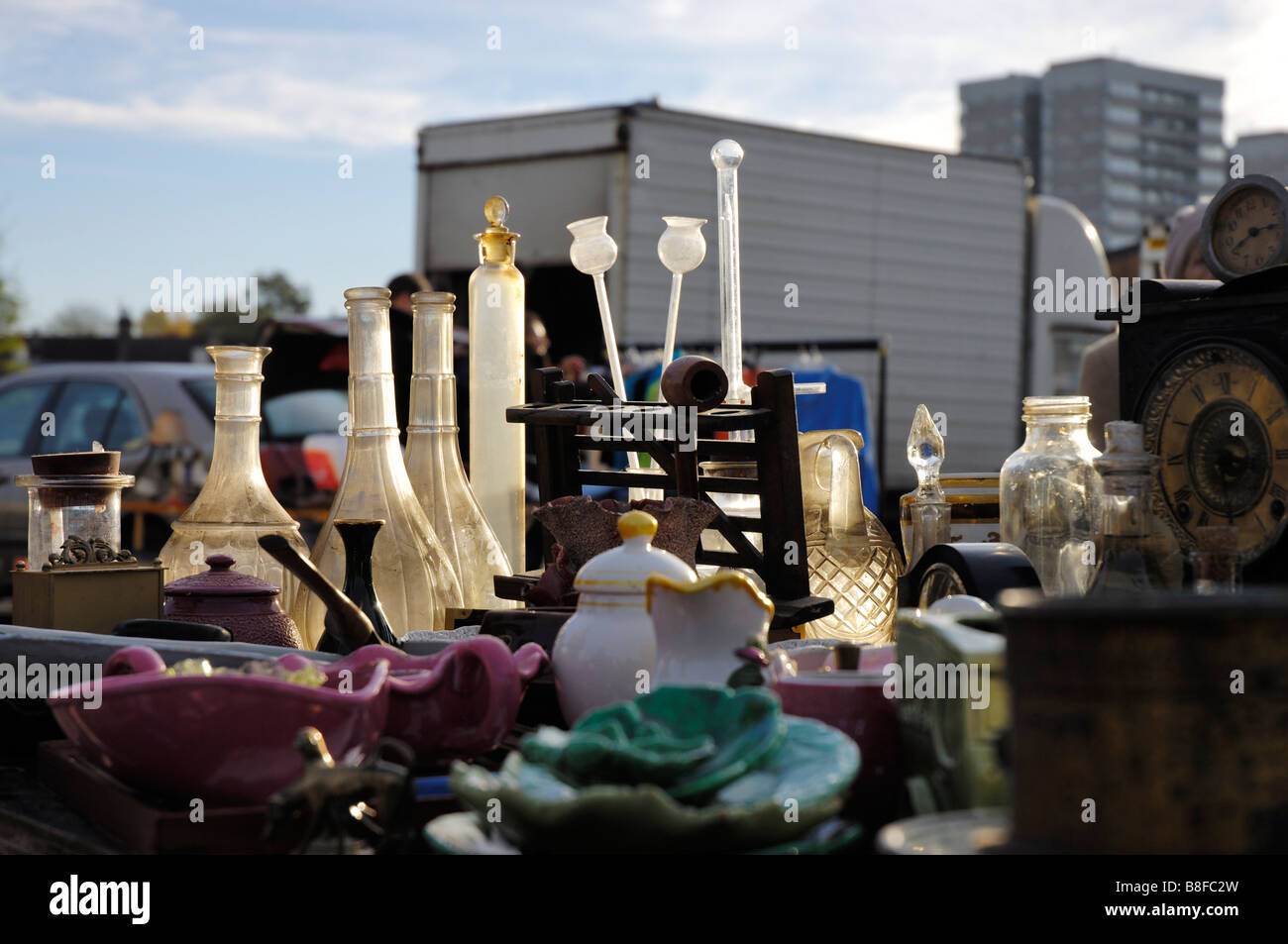 Secondhand And Antique Goods On Sale Early In The Morning At A Car Boot Sale Or Market In London England Stock Photo Alamy