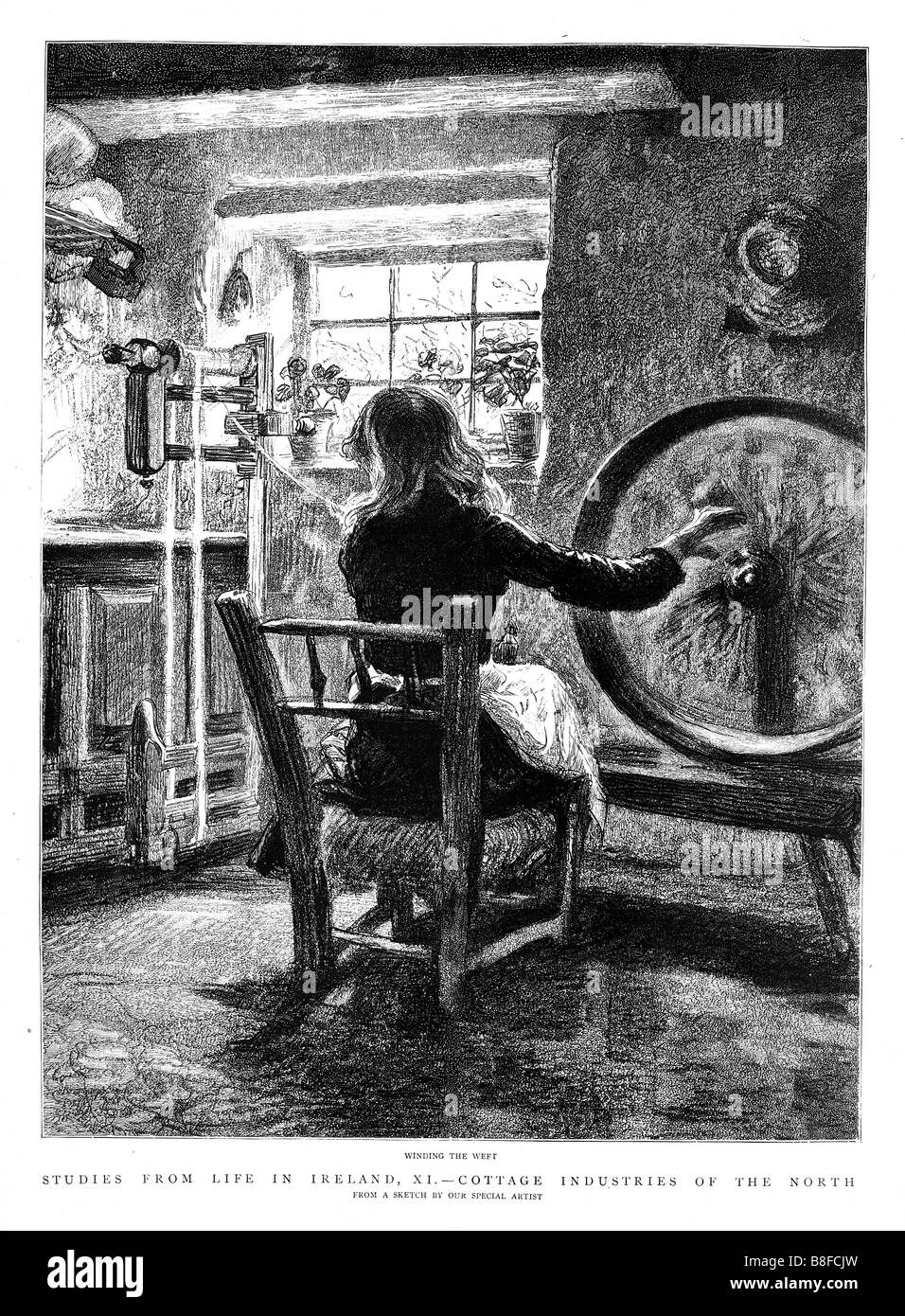 Irish Weaving 1888 engraving of a cottage industry in the North of